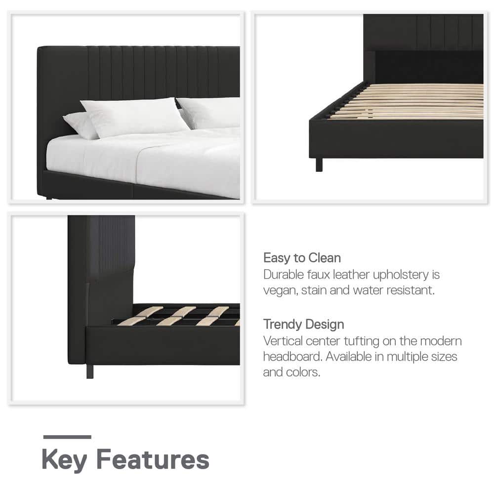 Rio Black Faux Leather Upholstered Queen Bed with Tufted Headboard