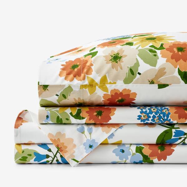 The Company Store Company Cotton Autumn Bouquet White Multi Cotton Percale Full Sheet Set