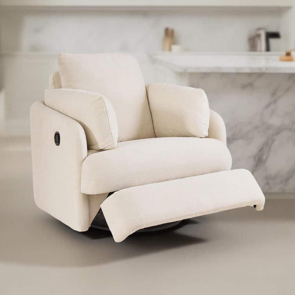 Meso Oyster Ivory Fabric Glider Recliner Chair