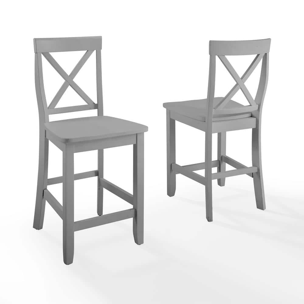 Curved X-Back Gray Wood Counter Stool Set, 24-inch - 2 Pieces