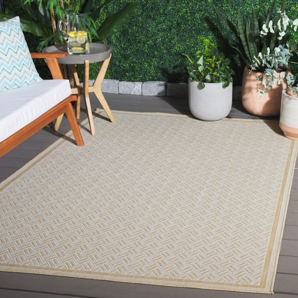 Terrace Beige/Ivory 5 ft. x 8 ft. Geometric Border Indoor/Outdoor Area Rug