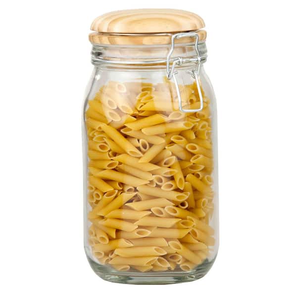 Home Basics 47.33 oz. Glass Jar with Wooden Top