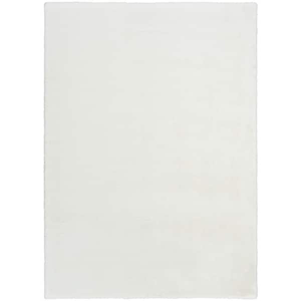 Nourison Soft Plush Rabbit Fur White 4 ft. x 6 ft. Solid Contemporary Area Rug
