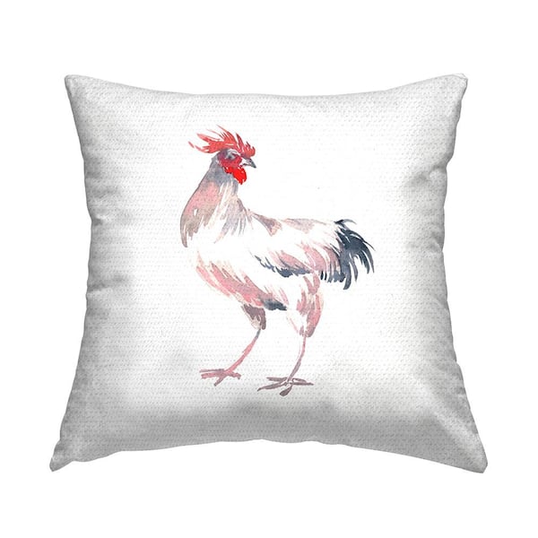White Rooster Portrait White Square Outdoor Throw Pillow