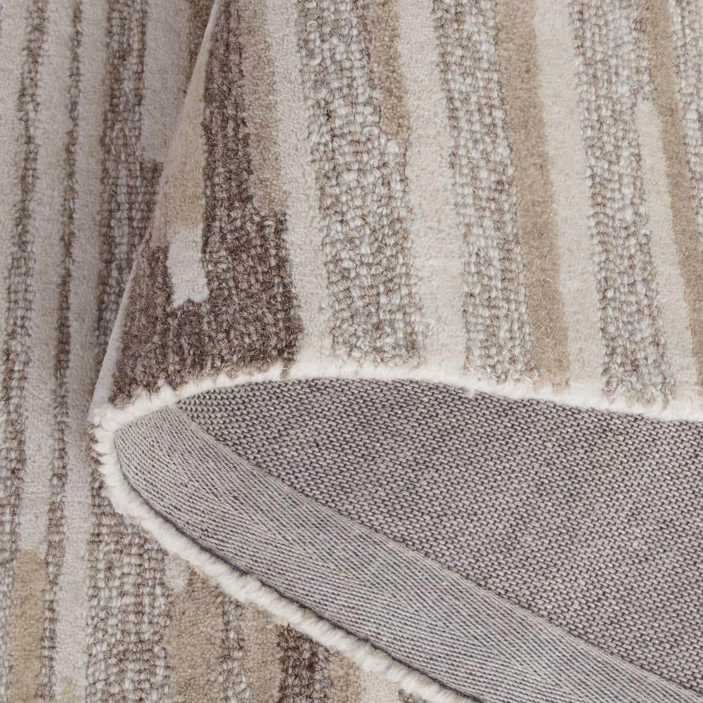 Natural Beige 3x5 Wool Hand-Tufted Striped Area Rug