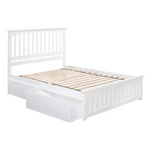 Mission White Queen Solid Wood Storage Platform Bed with Matching Foot Board with 2 Bed Drawers