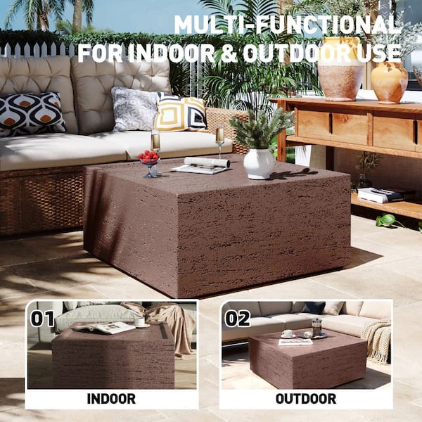 28 in. Outdoor Square Magnesium Oxide Coffee Table in Rust Red