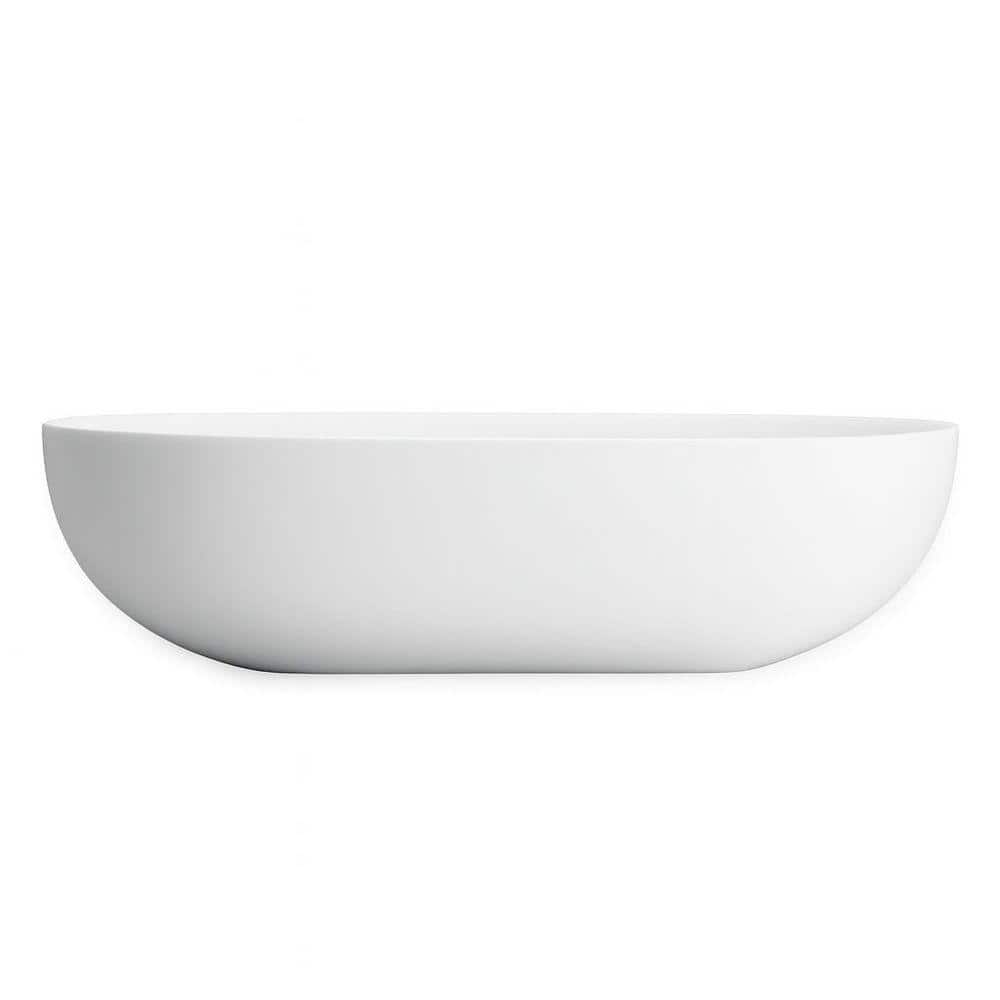 View of castellousa Evoluxe Matte White Solid Surface Round Oval Vessel Sink CB ...