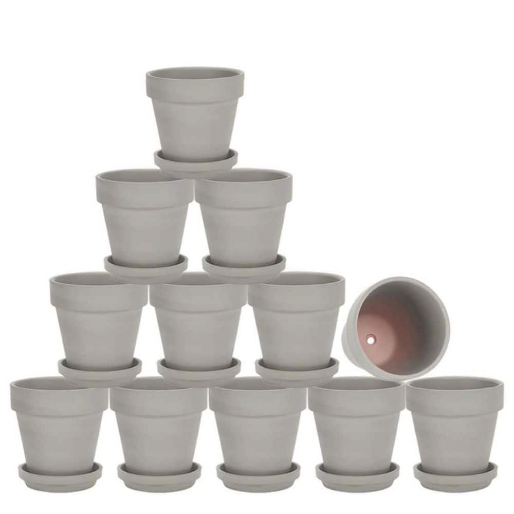 Gray Terracotta Indoor/Outdoor Planter with Saucer (3 in. W x 3 in