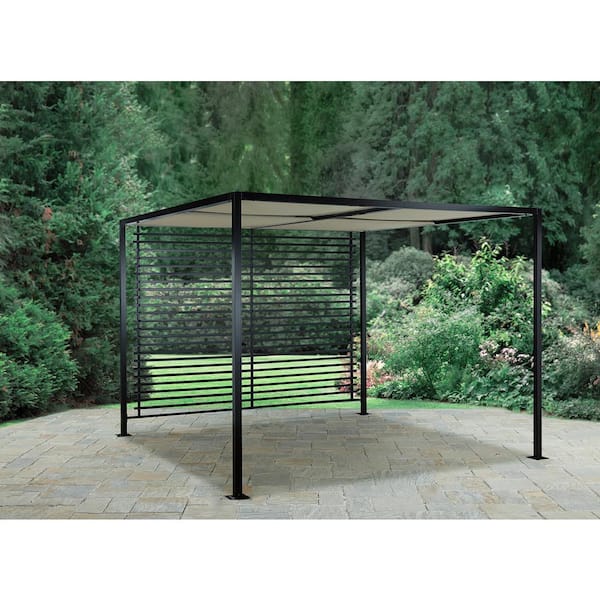 Pacific Casual Sicilia 9 ft. x 9 ft. Pergola with Roof and Slatted Back Panel
