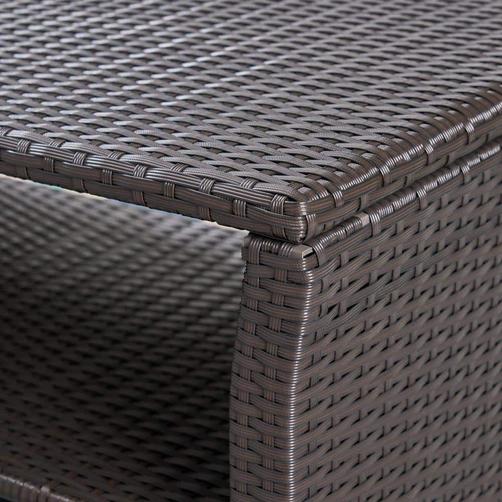 Brown Rectangular Wicker Outdoor Coffee Table with Steel Frame