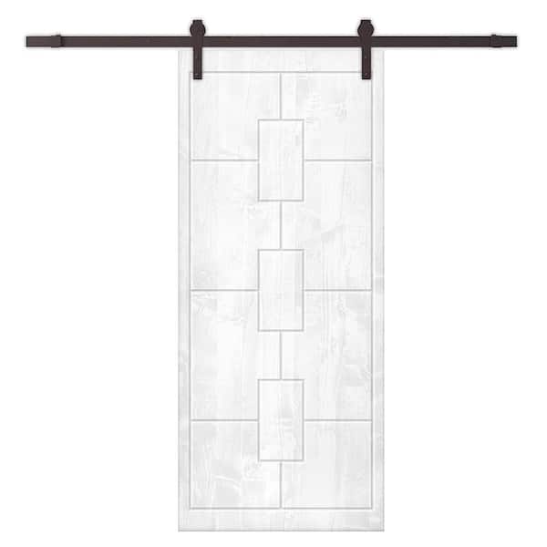 CALHOME 30 in. x 80 in. White Stained Pine Wood Modern Interior Sliding Barn Door with Hardware Kit