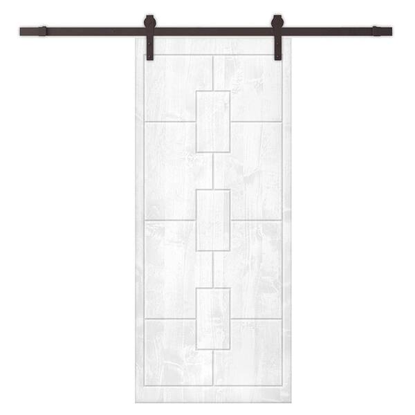 CALHOME 42 in. x 80 in. White Stained Pine Wood Modern Interior Sliding Barn Door with Hardware Kit