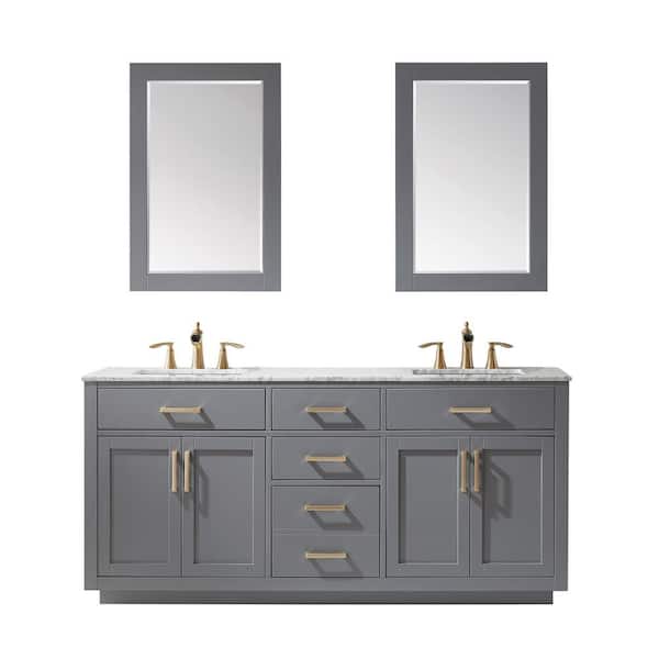 Double Bathroom Vanity Set In Gray, Bathroom Vanity And Mirror Set Home Depot