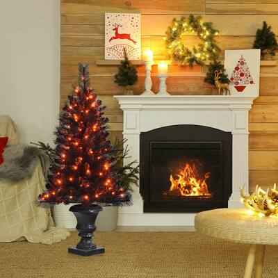 4 ft. Pre-Lit Artificial Christmas Tree Entrance Potted Xmas Halloween Tree