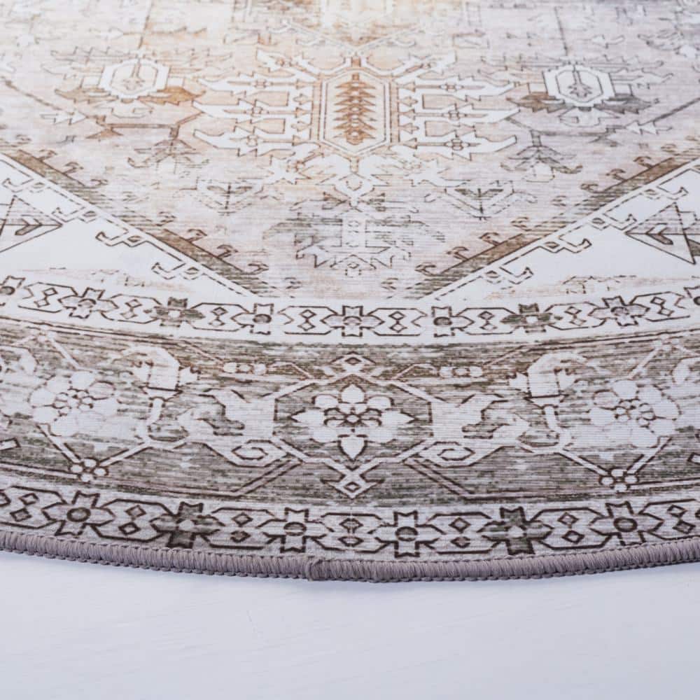 Tucson 5' Round Gray and Beige Synthetic Washable Rug