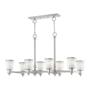 Bellington 8-Light Brushed Nickel Linear Chandelier with Clear Outer Glass and Satin Opal Inner Glass