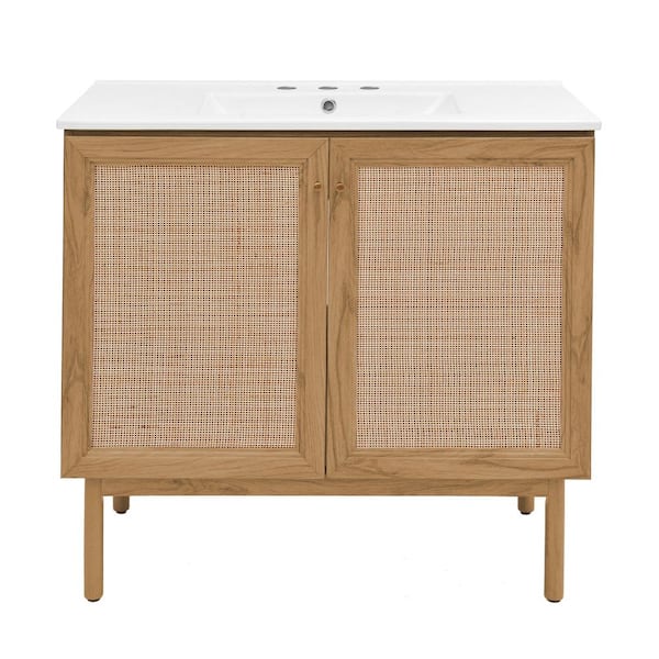 Swiss Madison Classe 36 in. Bathroom Vanity in Golden Oak with White, 3-Hole Ceramic Sink Top