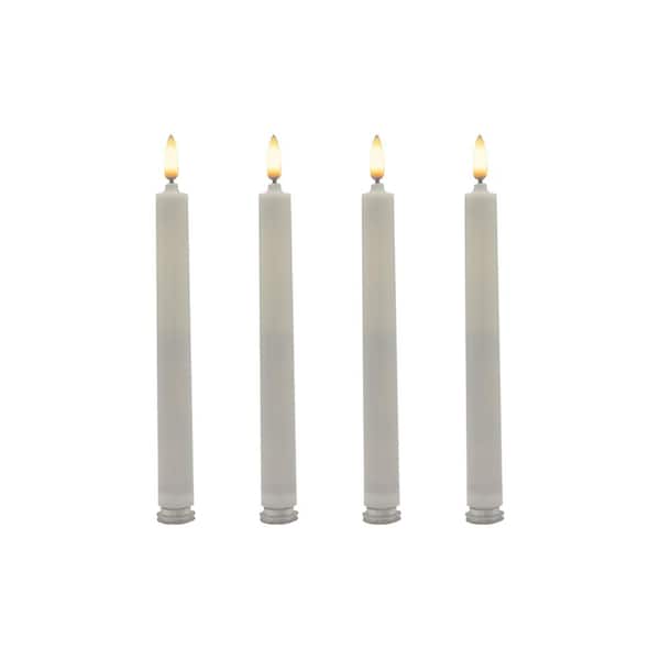 LUMABASE White Battery Operated 3D Wick Flame Taper Candles (Set of 4)