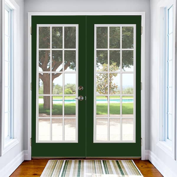 72 in. x 80 in. Conifer Fiberglass Prehung Right-Hand Inswing 15-Lite Clear Glass Patio Door in Vinyl Frame