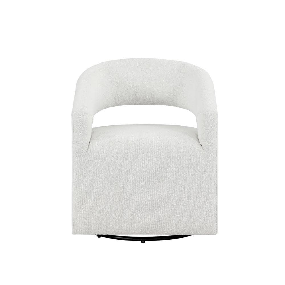 White Boucle Upholstered Swivel Barrel Accent Chair