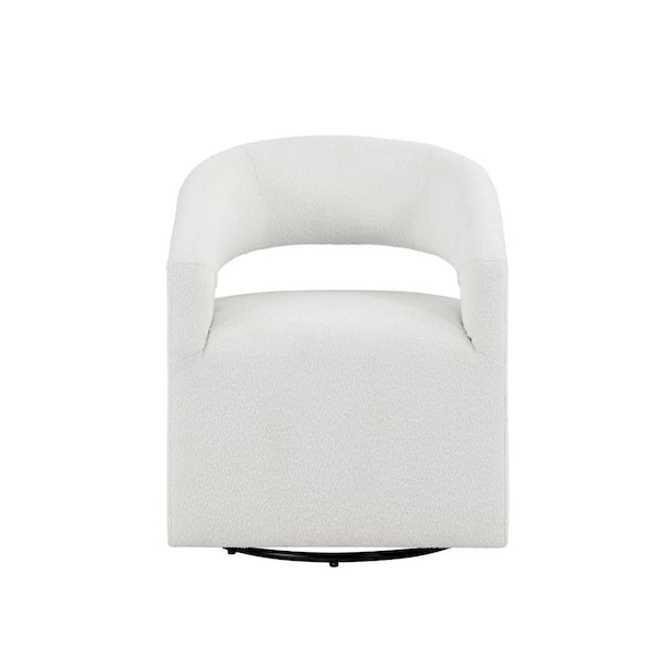 Stacy White Boho Boucle Upholstered Fabric Swivel Accent Barrel Chair