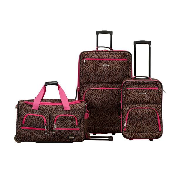 rockland pink leopard luggage set