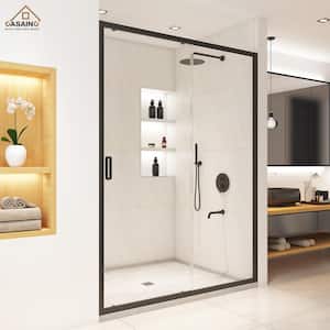 60 in. W x 72 in. H Framed Single Sliding Shower Door in Matte Black with Clear Shower Glass