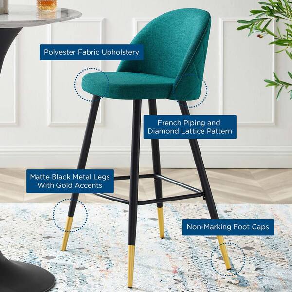 MODWAY Cordial Teal Low Back Wood Frame Bar Stool with