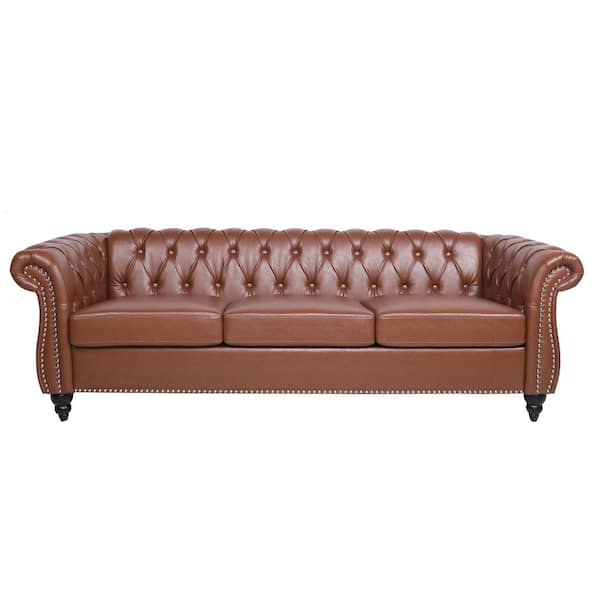 Seafuloy 84 in. Rolled Arm 3-Seater Nailhead Trim Sofa in