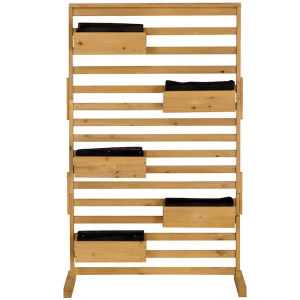 Unbranded 37 in. x 19 in. x 59 in. Natural Wooden Raised Garden Bed Planter Box Plant Trellis Stand with 5-Hanging Planter Boxes