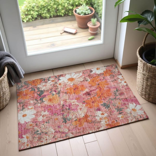 Mayfield Premium Machine Washable Abstract AMF1506 Blush 2 ft. x 3 ft. Area Rug