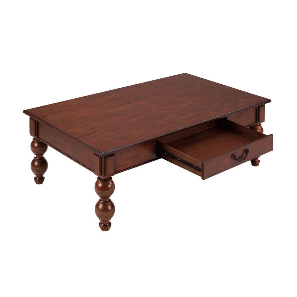 47 in. Walnut Rectangle Wood Coffee Table with Storage and Solid Wood