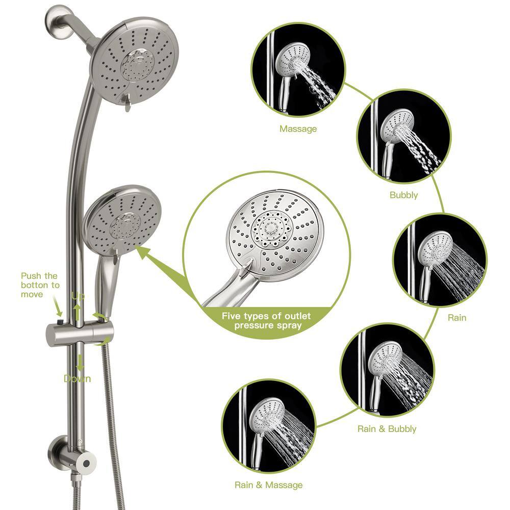 Brushed Nickel Dual Rain Shower Head with Handheld