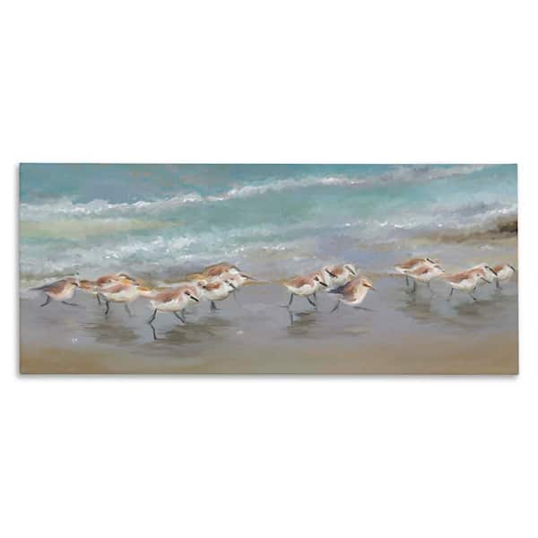 Sandpiper Flock Shoreline Splashing by Rick Novak Unframed Graphic Art Print Coastal 24 in. x 10 in.