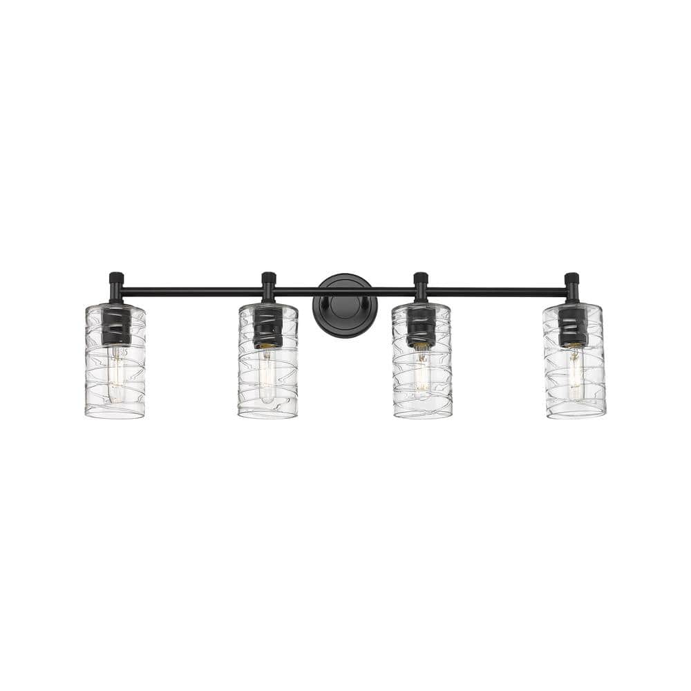 Crown Point 33.88 in. 4-Light Matte Black Vanity Light with Glass Shade price history on PriceWatchPro