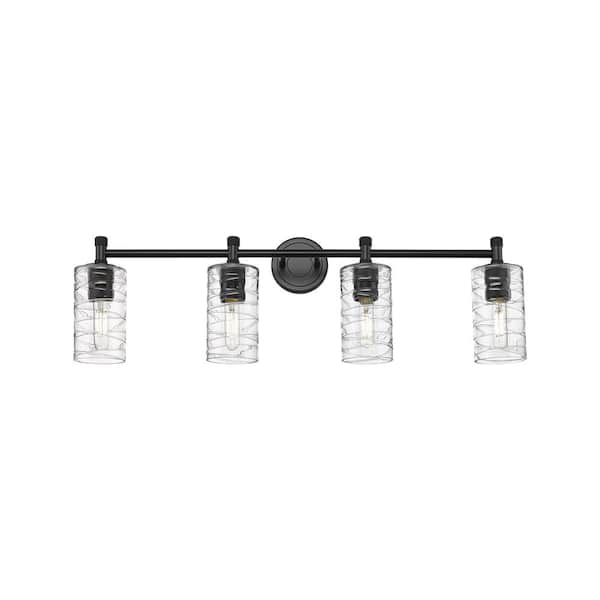 Innovations Crown Point 33.88 in. 4-Light Matte Black Vanity Light with Glass Shade