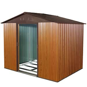 8 ft. x 6 ft. Outdoor Metal Storage Shed Garden Tool Room with Floor Base and Sliding Doors, Coffee (39 sq. ft.)