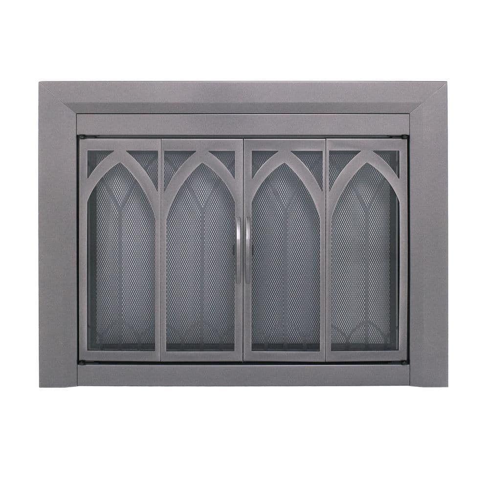 Pleasant Hearth Collin Small Gunmetal Glass Fireplace Doors