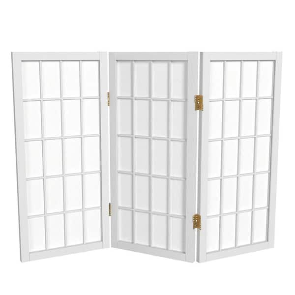 2 ft. Short Desktop Window Pane Shoji Screen - White - 3 Panels