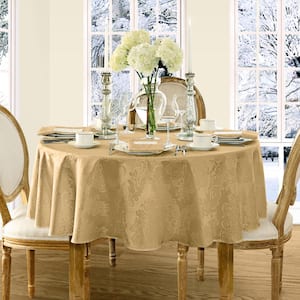 90 in. Round Gold Barcelona Damask Fabric Tablecloth