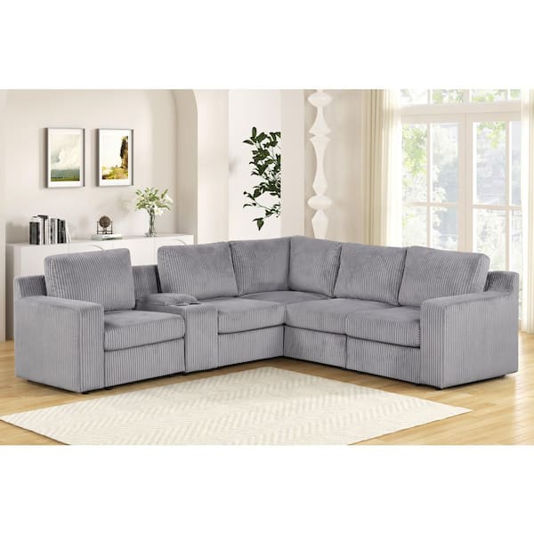 Sagewood 105 in. W Square Arm 8-piece Corduroy Reversible Sectional Sofa in Gray