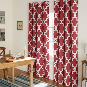 Ironwork Burgundy Woven Trellis 52 in. W x 84 in. L Noise Cancelling Thermal Grommet Blackout Curtain (Set of 2)