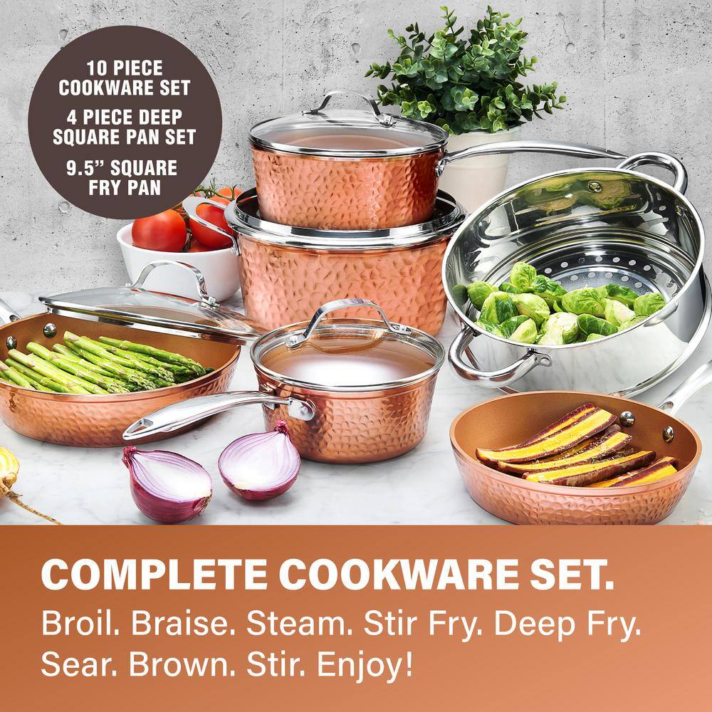 Hammered Copper 20-Piece Nonstick Aluminum Cookware and Bakeware Set