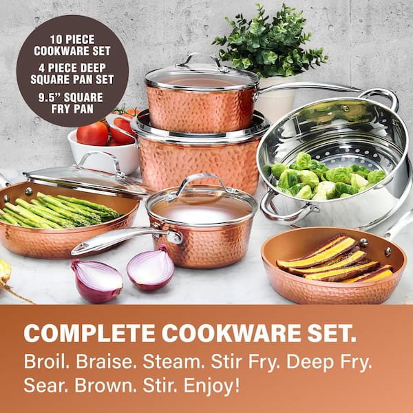 Gotham Steel Hammered Copper Collection 20 Piece Premium Cookware Bakeware Set