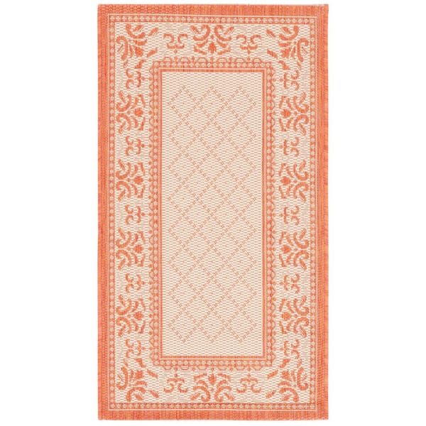 SAFAVIEH Courtyard Natural/Terra Doormat 2 ft. x 4 ft. Border Indoor/Outdoor Patio Area Rug