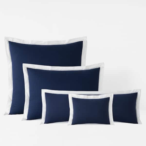 Company Cotton Solid Border Trim Navy 40 in. X 14 in. Throw Pillow Cover