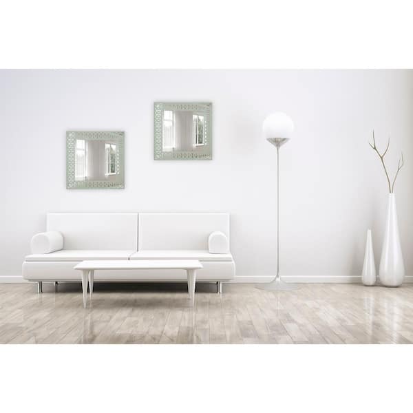 Breeze Point 24 in. x 24 in. Frameless Mirror in Silk Screened Light Sage Green Pattern Embedded Border