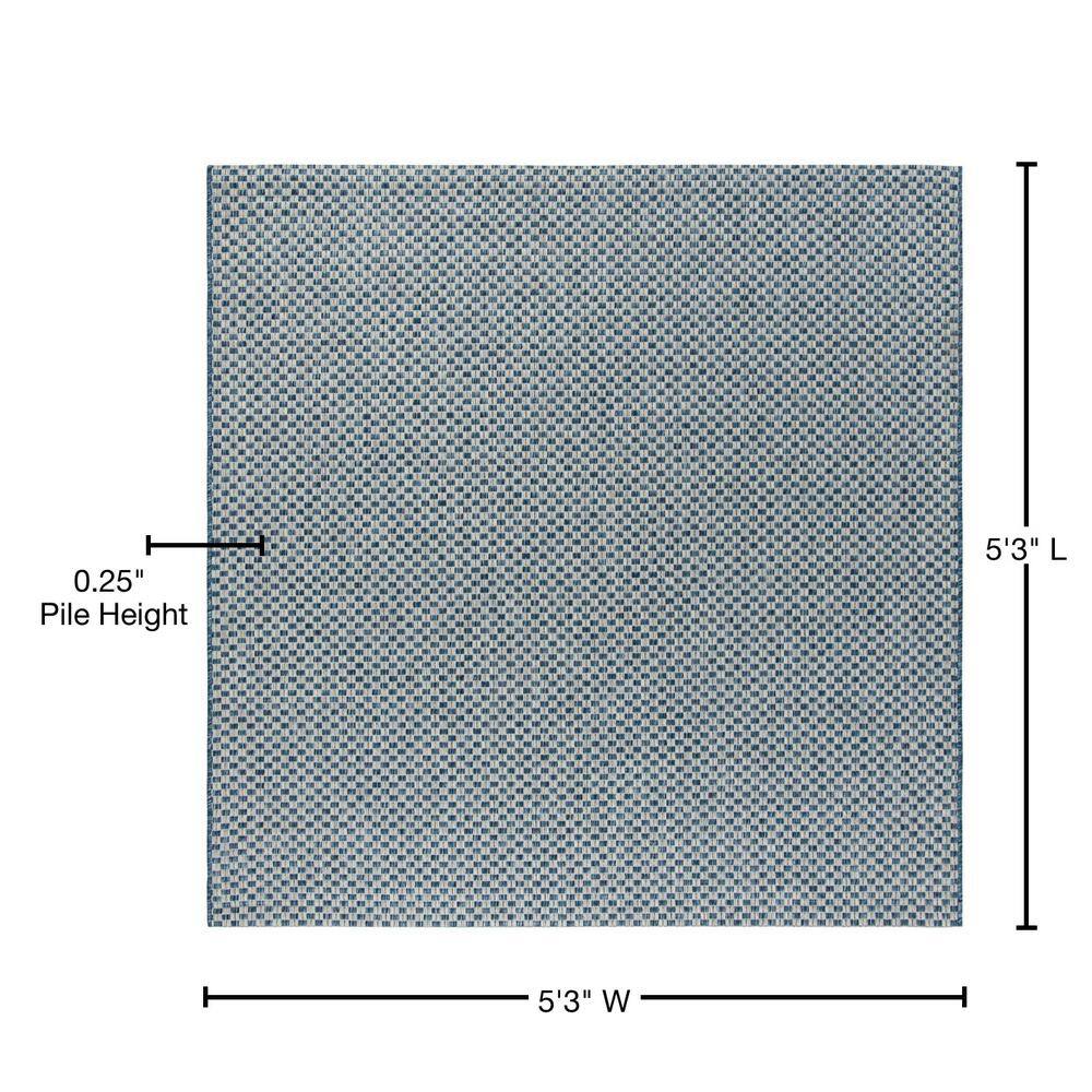 Safavieh Blue and Light Grey Square Outdoor Area Rug