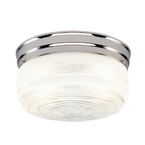 2-Light Ceiling Fixture Chrome Interior Flush-Mount with White and Clear Glass